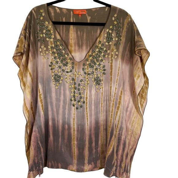 Hale Bob Cabana Tie dye Beaded Blouse Medium - Picture 2 of 7